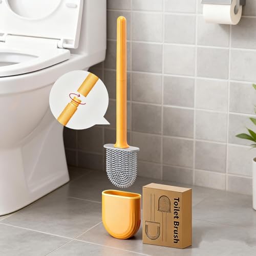 Silicone Toilet Brush Set, Rv Toilet Cleaner Brush, Wall Mounted Holder, Anti-Drip Design, Flexible Bristles for Easy Cleaning, Suitable for Various Usage scenarios (Orange) - color: Orange