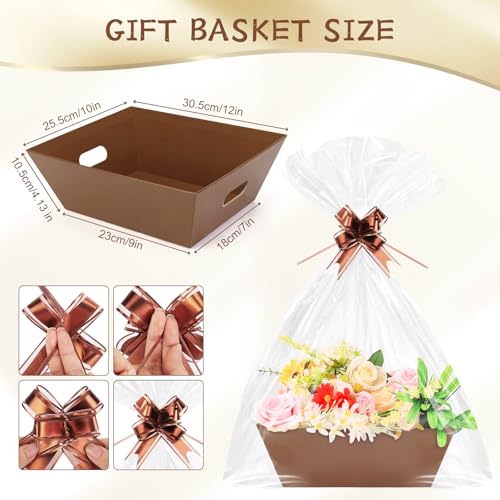 AFOROEOA 10PACK Baskets for Gifts Empty, 10x12”Thick Brown Gift Basket with Handles 10 Bows 10 Bags Empty Gift Baskets for Christmas Thanksgiving Wedding Birthday Party Wrapping Gift - color: 10PACK Brown