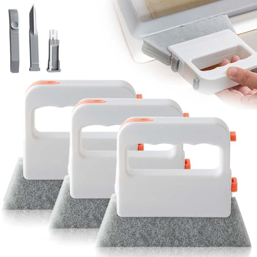 Magic Window Track Cleaner, 2 in 1 Groove Cleaning Brush, Window Groove Cleaning Brush Tools with Hard Bristle and Hidden Scraper, Crevice Brush for Sliding Door Track (Orange 3Pcs) - color: Orange 3pcs
