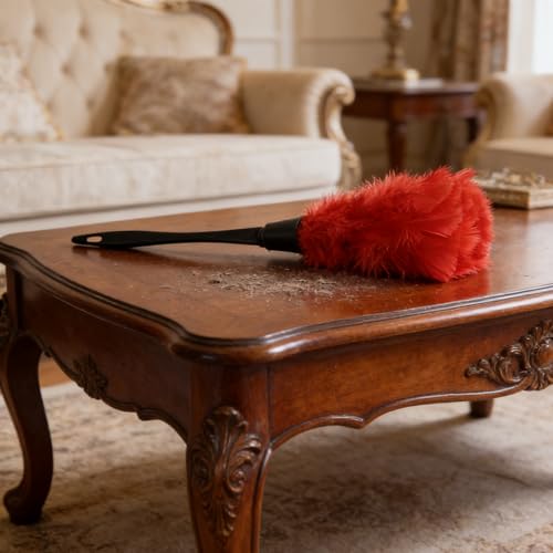 Turkey Plumage Duster with Non-Slip Handle Large Microfiber Head for Dusting Ceiling Fans Blinds Furniture and Corners Reusable Cleaning Tool 13.77In