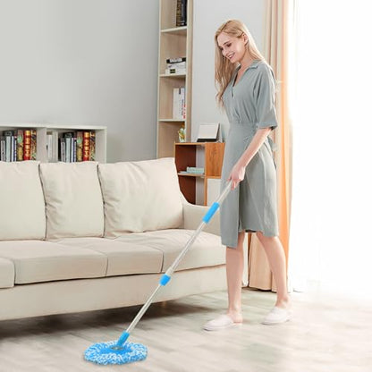 Spin Mop Replacement Handle, 47.6-inch 360 Degrees Rotating Telescopic Replacement Mop Stick with a Robust Stainless Steel Disc for Spin Mop Bucket Cleaning System (Stainless Steel Disc,Blue) - color: Blue, style: Stainless Steel