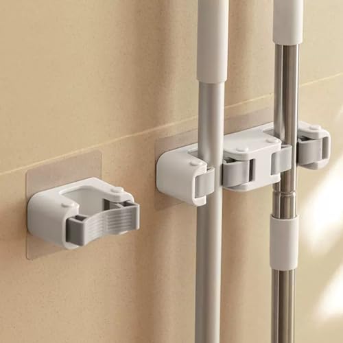 Broom Holder Wall Mount Mop and Command Broom Hanger Organizer Wall Mount Self Adhesive (Double clip) - size: 1 Double clip