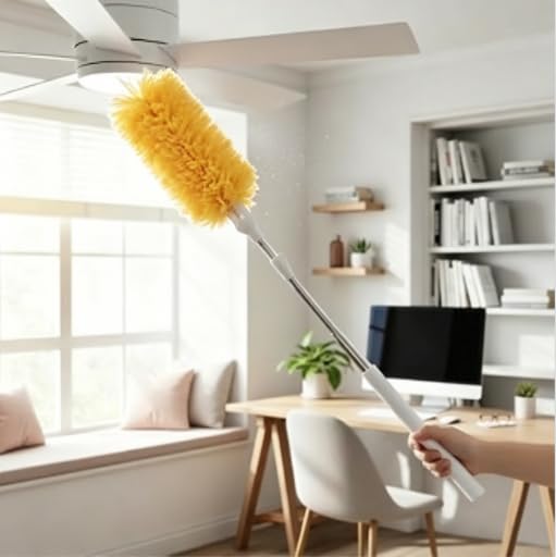 Microfiber Duster for Cleaning, Extendable Pole, Up to 30 Inch Reachable, Cleaning Tools for Car, Ceiling Fan, Window, Furniture, Office(Orange) - color: Orange