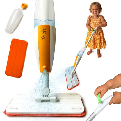 Quiggly Toddler Toy Spray Mop - Montessori Real Water Sprayer for Kids 3-5 | Two-hand hold & pull, make pretend cleaning chores functional - size: Toddler, style: Spray Mop