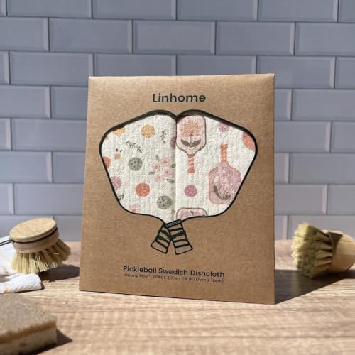 Pickleball Swedish Dishcloth, Reusable Paper Towel, Super Absorbent Cellulose Sponge, Pickleball Pattern, Washable Kitchen Cleaning Cloth (2, Floral Pickleball Paddle) - color: Floral Pickleball Paddle