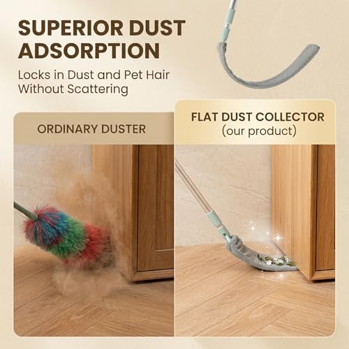 Sakerplus Baseboard Cleaner Tool with Handle Duster with Extension Pole, Bendable Microfiber Dusting Wand, Under Appliance Crevice Dust Remover for Sofa, Cabinet Top and Fan Gaps (1)