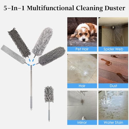Microfiber Feather Duster Kit with Extension Pole, 7 PCS Washable Reusable Duster for Cleaning, 100'' Bendable Extendable Long Duster with Stainless Steel Pole for High Ceilings, Fans, Furniture & Car - size: 7PCS: Gap Brush & Chenille Duster & Gloves Set