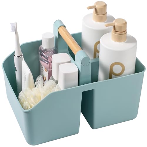 rejomiik Portable Shower Caddy Basket with Bamboo Handle, Plastic Cleaning Caddy Bathroom Organizer Tote for College Dorm Essentials, Bath Toy Storage, Blue - color: Blue