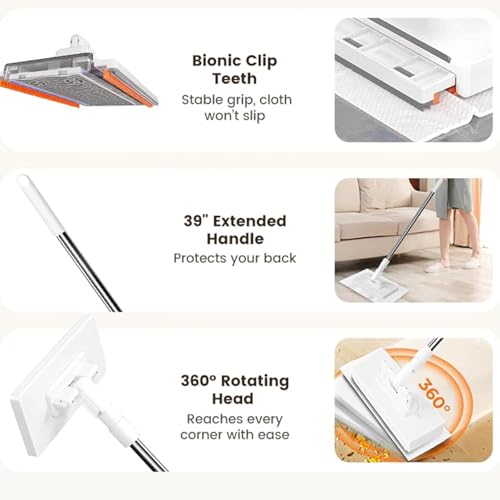 Wall Cleaner Mop for Hard-to-Reach Areas | Zero-Touch Cloth Changing | 39" Extendable Handle 360° Swivel Head Multi-Surface Dust Mop for Bathroom Wall Floor Gap Cleaning (1 mini mop+10 Cloths) - size: 1 mini mop+10 cloths
