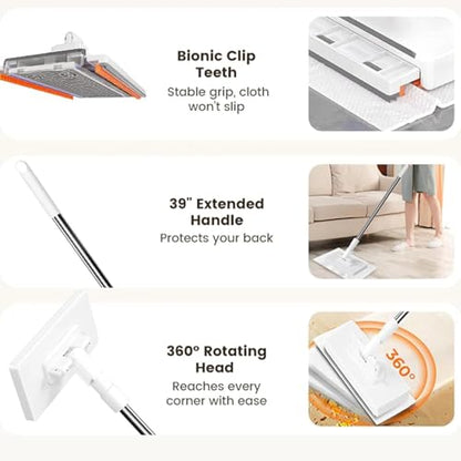 Wall Cleaner Mop for Hard-to-Reach Areas | Zero-Touch Cloth Changing | 39" Extendable Handle 360° Swivel Head Multi-Surface Dust Mop for Bathroom Wall Floor Gap Cleaning (1 mini mop+5 Cloths) - size: 1 mini mop+5 cloths
