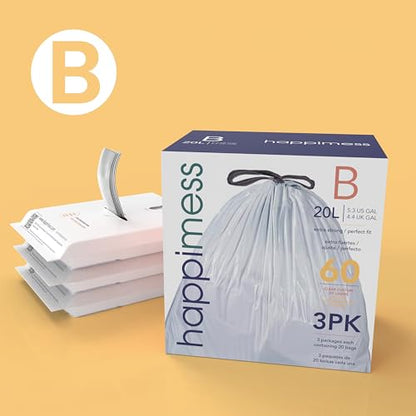 happimess HPM3000B-CLEAR 5.3 Gallon Kitchen Drawstring Trash Bags, Trash Can Liner, Clear, 60-Count, 3-Packs of 20 Liners - color: Clear, size: 60 Count (Pack of 1)