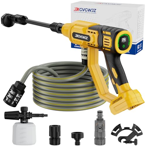 Cordless Portable Washer Compatible with Dewalt 20V Battery, 700 PSI Portable Handheld Cleaning Tool with Brushless Motor, 6-in-1 Nozzle, 4 Level Adjustable for Car Floor Fence Wall (Tool only)