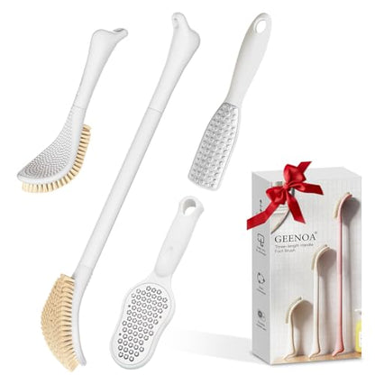 New Foot Brush & Foot Files Set(3PCS), 3-IN-1 Foot Scrubber with Long Handle, 10.2’’-27.5’’Adjustable Foot Scrub Brush and 2 Upgrade Foot File Callus Remover, Gift-Box Packed(White+2*Foot File) - color: White Kit04