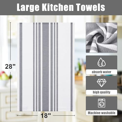 Homaxy Premium Kitchen Towels 18”x 28”, Large Cotton 380 GSM Kitchen Hand Towels, Stripe and Terry Dish Towel, Highly Absorbent Tea Towel Set with Hanging Loop, 6 Pack, Grey - color: Grey Stripe, style: 6-pack