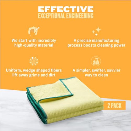 E-Cloth High Performance Dusting Cloth - Reusable Microfiber Cleaning Cloths, Dual-Sided, Washable, For Home, Kitchen, Glass, Wood & Granite, Streak Free Cleaning Supplies - 2 Pack - size: 2 Pack - Yellow