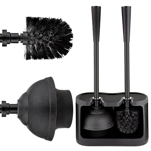 UMIEN Toilet Brush and Plunger Set 18-in - Updated 2025 No-Rust - Stainless Steel Design - Long Handles - with Freestanding Canister (Matte Black) - color: Matte Black, size: 1 pack