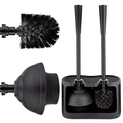 UMIEN Toilet Brush and Plunger Set 18-in - Updated 2025 No-Rust - Stainless Steel Design - Long Handles - with Freestanding Canister (Matte Black) - color: Matte Black, size: 1 pack