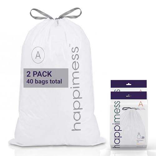happimess 8 Gallon (30L) Drawstring Trash Bags, Unscented, White, Heavy Duty LDPE Liners for Kitchen and Household, Custom Fit 40 Count (2 Packs of 20 Liners) HPM3000A-W-2SET - color: White, size: 40 Count (Pack of 1)