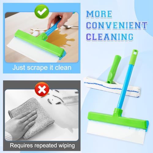 Window Cleaning Kit, Window Squeegee, Recyclable Silicone Window Squeegee Kit, 3 in 1 Glass Cleaning Tool with Rotatable Rubber Microfiber Scrubber (1 Set)