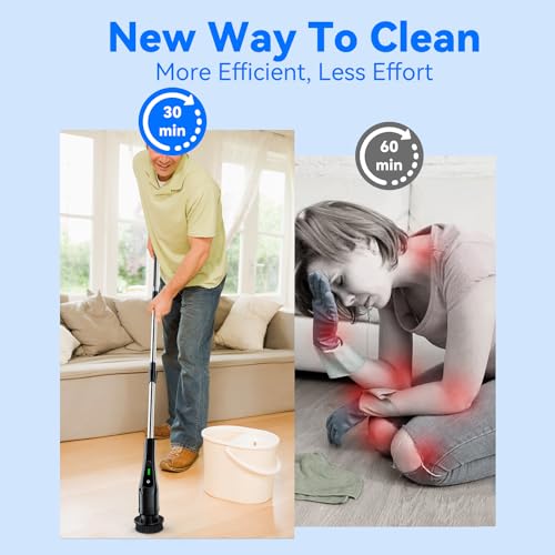 Electric Spin Scrubber,Bathroom Cleaning Brush with Long Handle 8 Replaceable Brush Heads, 2 Adjustable Speeds, Cordless Power Cleaning Brushes for Bathtub Grout Tile Floor