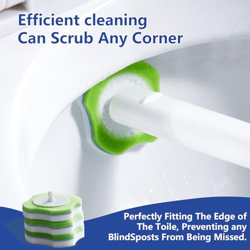 Magic Sponge Eraser Toilet Brush Set, Wall Mounted with 30 Refills | Disposable toilet brush with wall-mounted holder; 30 Magic Sponge Eraser wand refills; deep clean,easy replace,save space