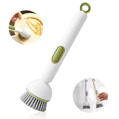 Dish Brush with Soap Dispenser- Kitchen Cleaning Brush, Adjustable Head Scrubber for Pots Pans Sink Cleaning Tool with Handle(Green) - color: Green