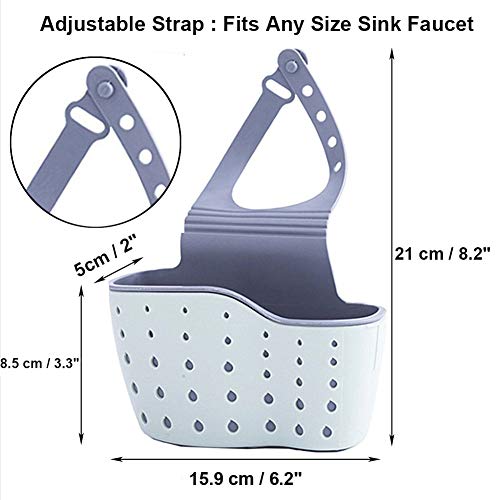 EC Kitchen Sink Caddy Sponge Holder Plastic Hanging Ajustable Strap Faucet Caddy with Holes - color: Blue