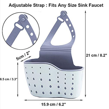 EC Kitchen Sink Caddy Sponge Holder Plastic Hanging Ajustable Strap Faucet Caddy with Holes - color: Blue