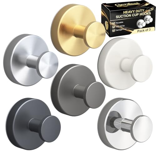Suction Cup Hooks, Shower Hooks No Drill, Heavy Duty Wall Hooks for Hanging 15lbs, Reusable Waterproof Towel Hooks for Bathrooms Kitchen Glass Door Tile, Stainless Steel Hook Holder 6 Pack - color: 6 color packs, size: 6 Pack