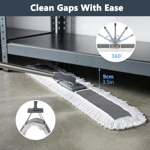 Masthome Commercial Dust Mop, 39" Microfiber Floor Mop with 64" Adjustable Handle, Total 2 Reusable Pads, 360° Swivel Wet Dry Mops for Hardwood Tile Marble Laminate Home Hotel Office Warehouse - color: Extra Large Grey
