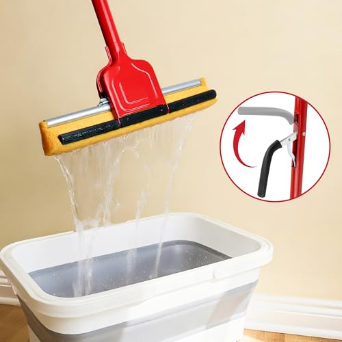 Cellulose Sponge Pop Up Sponge Mop with 2 Swop Roller Sponge mop Suitable for Wood, Ceramic Tiles and Other Flat Floors (1 Handle and 2 Heads) - color: Red Yellow