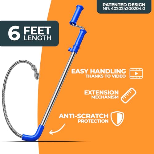 Meisterfaktur toilet snake [6 feet] - toilet auger for heavy toilet blockages - No damage thanks to silicone protection - the closet auger for real DIYs! (6 FEET)