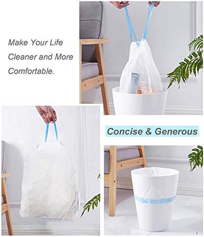 Small Trash Bag, 2.6 Gallon Garbage Bags Bathroom Trash can Liners for Bedroom Home Kitchen 80 Counts,2 Gallon Trash Bag with Blue Drawstring, White Bags - style: 2.6 gallon