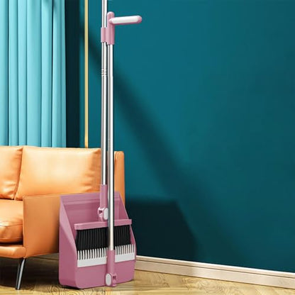 180° Rotatable Broom with Dustpan Combo Set, Buckle Standing Dust Pans with Scraping Teeth, Long Handle Brooms for Sweeping Indoor, Stand-Up Storage Saving Space, Cleaning Supplies, Home Essentials