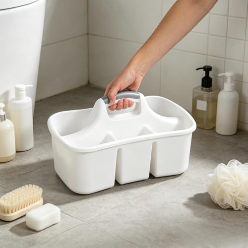 Extra Large 5 Gal Divided Cleaning Caddy Organizer with Handle - Cleaning Supplies for Housekeeping - Shower Caddy Portable - Shower Caddy Dorm - Cleaning Supplies Organizer - 17.75 x 13.25 x 7.75