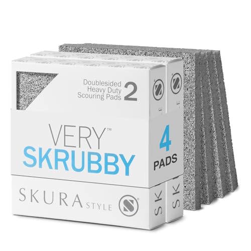 Skura Style Sponges & Scouring Pads Set — 4 Odor Free, Non-Scratch Kitchen Sponges + 4 Very SKRUBBY Heavy-Duty Scouring Pads for Caked-On/Baked-On Messes