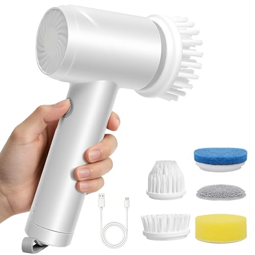 Electric Spin Scrubber,Cordless Bathroom Cleaning Brush with IPX7 Full Body Waterproof,5 Replaceable Brush Heads for Bathtub, Kitchen, Window & Whole Home Cleaning