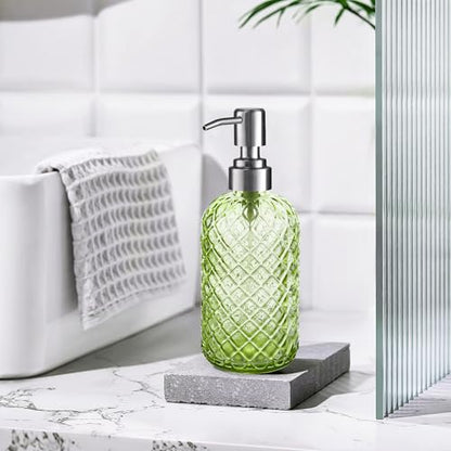 Kaishun Refillable Glass Soap Dispenser (2PC) for Hand Soap & Lotion, Green - color: Green (2 Pack)