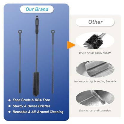 Silicone Water Bottle Brush and Straw Cleaner Set,Long Bottle Brush,Straw Cleaning Brush Silicone,Long Handle Scrub Cleaning Brush for Narrow Neck Bottle,Wine Bottle,Thermos,Sports Bottles (Dark Grey) - color: Dark Grey
