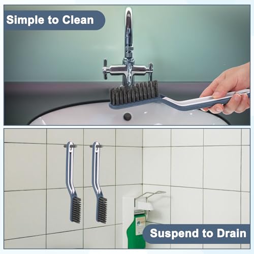 uxcell Crevice Cleaning Brush with Tweezer, Hard Bristle Gap Brush for Tidying Narrow Space, Deep Cleaning Supplies for Kitchen Sink, Toilet, Bathroom, Bathtub, Home, Window, Blue 2Pcs - color: Blue