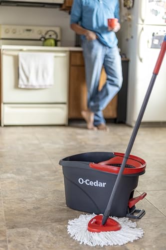 O-Cedar Easywring Microfiber Spin Mop & Bucket Floor Cleaning System with 4 Extra Refills - style: Spin Mop Bucket with 4 Extra Refills