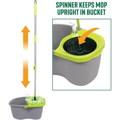 Pine-Sol Spin Mop and Bucket Set - Microfiber Mop Head with Extendable Handle and Easy Wring Bucket - Multi Surface Floor Cleaning System for Wet Mopping