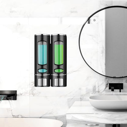 Wall Mounted Hand Soap Dispenser, 13.5oz/400ml Black Shower Pump, Clear Refillable Liquid Lotion Soap Dispenser, Gel Container Shower Pump Dispenser and Organizer for Bathroom Kitchen, 2 Chamber - color: Black
