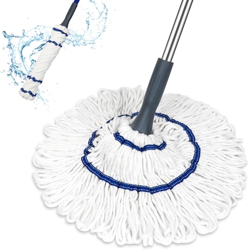 Silkyhose Self-Wringing Twist Mop Cotton Rotating Dry & Wet Mops with Long Handled for Floor Cleaning Kitchen Bathroom Hardwood Vinyl Tile Laminate Household Office - color: Blue White