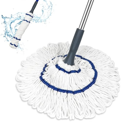 Silkyhose Self-Wringing Twist Mop Cotton Rotating Dry & Wet Mops with Long Handled for Floor Cleaning Kitchen Bathroom Hardwood Vinyl Tile Laminate Household Office - color: Blue White