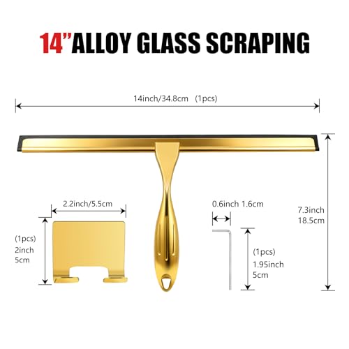 Golden All-14-Inch Purpose Shower Squeegee for Shower Doors, Tile Shower Walls, Bathroom, Window, Glass and Car Windshield, Mirrors and Kitchen-Stainless Steel (14-Inch)