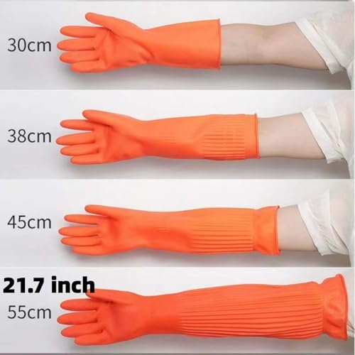 21.7inch Extra Long Latex Cleaning Gloves Waterproof Heavy Duty Rubber Reusable Dish wash Household Cleaning - color: Red