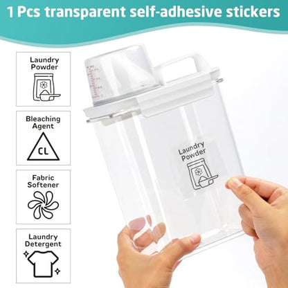 Laundry Detergent Dispenser-1 Pack, 61 oz Detergent Dispenser with 4 Removable Labels, Laundry Soap Dispenser for Laundry Room Organization and Storage, BPA Free & PET Plastic Clear