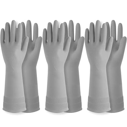 DABOGOSA Reusable Waterproof Household Dishwashing Cleaning Rubber Gloves, Non-Slip Kitchen Glove (Grey, Medium (Pack of 3)) - color: Grey, size: Medium (Pack of 3)
