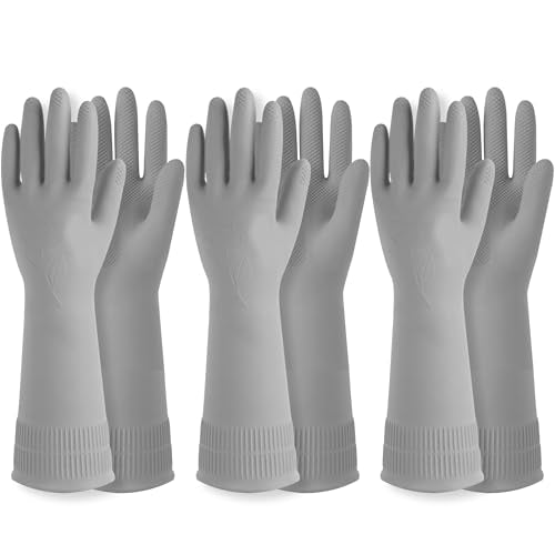 DABOGOSA Reusable Waterproof Household Dishwashing Cleaning Rubber Gloves, Non-Slip Kitchen Glove (Grey, Medium (Pack of 3)) - color: Grey, size: Medium (Pack of 3)